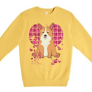 Corgi Pink Rose Flower Heart Dog Mom Floral Valentines Day Meaningful Gift Premium Crewneck Sweatshirt