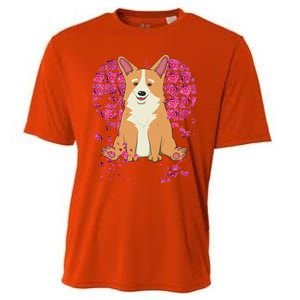 Corgi Pink Rose Flower Heart Dog Mom Floral Valentines Day Meaningful Gift Cooling Performance Crew T-Shirt