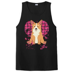 Corgi Pink Rose Flower Heart Dog Mom Floral Valentines Day Meaningful Gift PosiCharge Competitor Tank