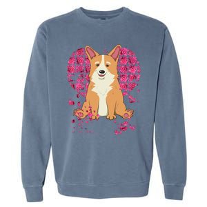 Corgi Pink Rose Flower Heart Dog Mom Floral Valentines Day Meaningful Gift Garment-Dyed Sweatshirt