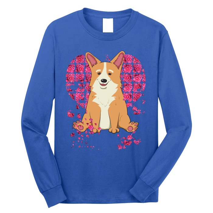 Corgi Pink Rose Flower Heart Dog Mom Floral Valentines Day Meaningful Gift Long Sleeve Shirt