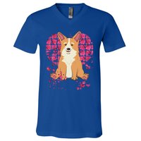 Corgi Pink Rose Flower Heart Dog Mom Floral Valentines Day Meaningful Gift V-Neck T-Shirt