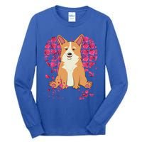 Corgi Pink Rose Flower Heart Dog Mom Floral Valentines Day Meaningful Gift Tall Long Sleeve T-Shirt