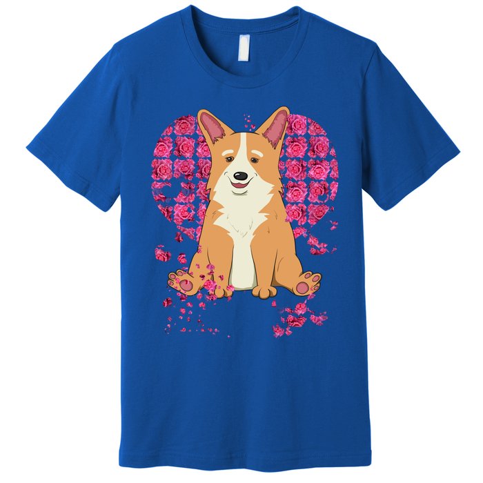 Corgi Pink Rose Flower Heart Dog Mom Floral Valentines Day Meaningful Gift Premium T-Shirt