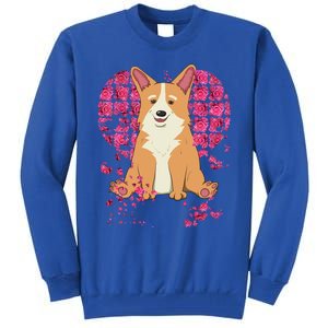 Corgi Pink Rose Flower Heart Dog Mom Floral Valentines Day Meaningful Gift Tall Sweatshirt