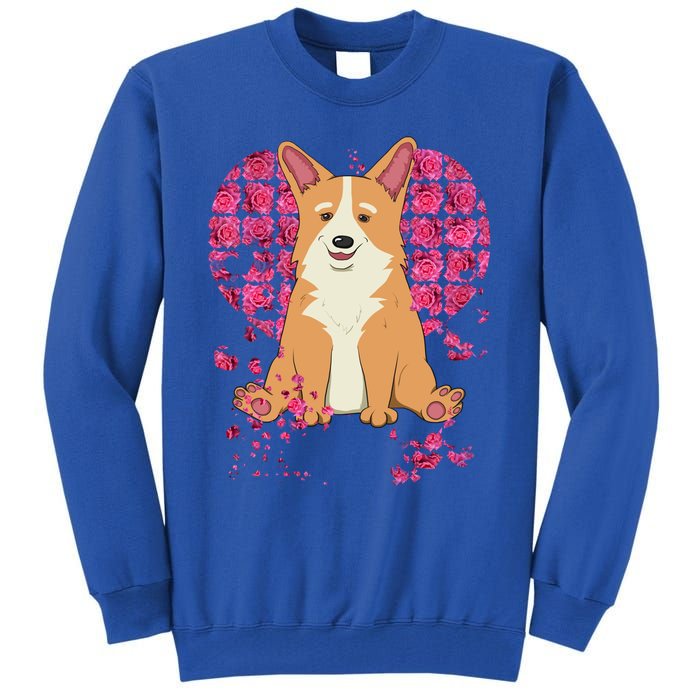 Corgi Pink Rose Flower Heart Dog Mom Floral Valentines Day Meaningful Gift Tall Sweatshirt