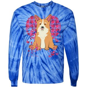 Corgi Pink Rose Flower Heart Dog Mom Floral Valentines Day Meaningful Gift Tie-Dye Long Sleeve Shirt