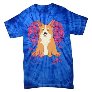 Corgi Pink Rose Flower Heart Dog Mom Floral Valentines Day Meaningful Gift Tie-Dye T-Shirt