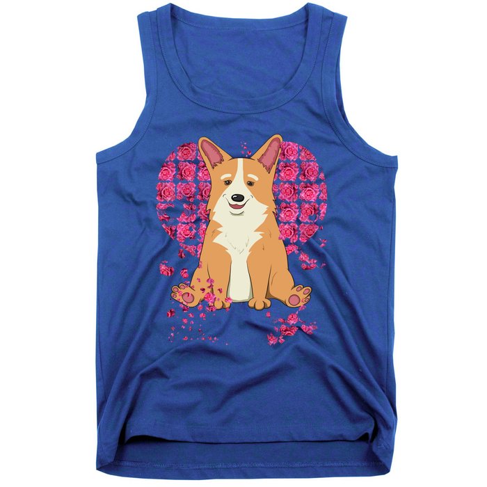 Corgi Pink Rose Flower Heart Dog Mom Floral Valentines Day Meaningful Gift Tank Top