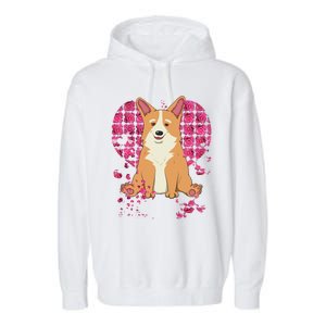 Corgi Pink Rose Flower Heart Dog Mom Floral Valentines Day Meaningful Gift Garment-Dyed Fleece Hoodie