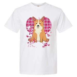 Corgi Pink Rose Flower Heart Dog Mom Floral Valentines Day Meaningful Gift Garment-Dyed Heavyweight T-Shirt