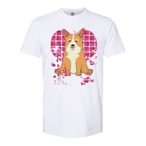 Corgi Pink Rose Flower Heart Dog Mom Floral Valentines Day Meaningful Gift Softstyle CVC T-Shirt