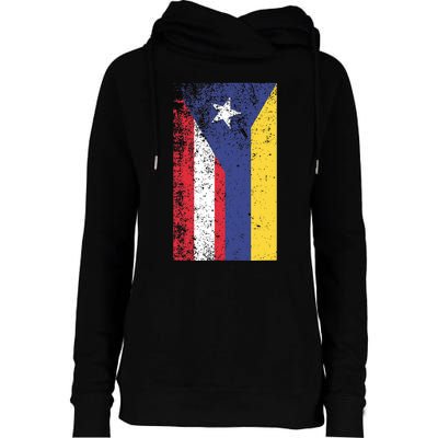 Colombia Puerto Rico Flag Pride Womens Funnel Neck Pullover Hood