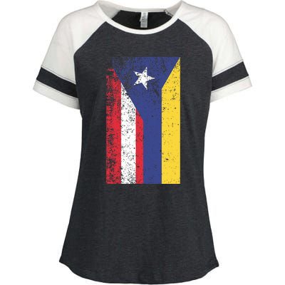 Colombia Puerto Rico Flag Pride Enza Ladies Jersey Colorblock Tee