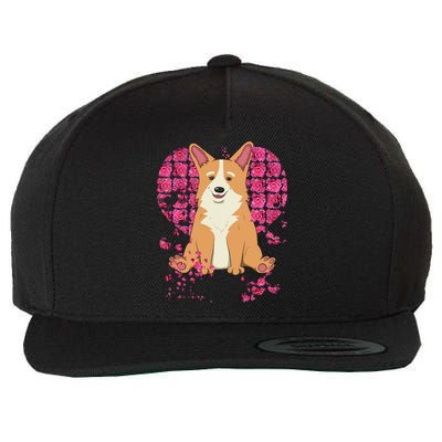 Corgi Pink Rose Flower Heart Dog Mom Floral Valentines Day Cute Gift Wool Snapback Cap