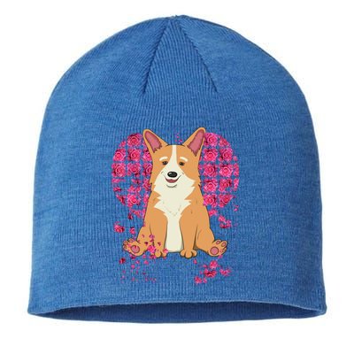 Corgi Pink Rose Flower Heart Dog Mom Floral Valentines Day Cute Gift Sustainable Beanie