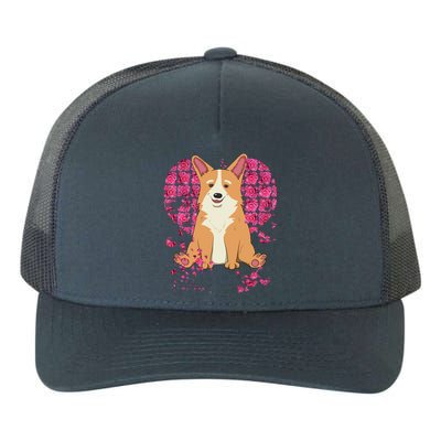 Corgi Pink Rose Flower Heart Dog Mom Floral Valentines Day Cute Gift Yupoong Adult 5-Panel Trucker Hat