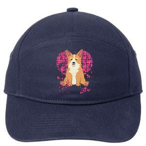 Corgi Pink Rose Flower Heart Dog Mom Floral Valentines Day Cute Gift 7-Panel Snapback Hat