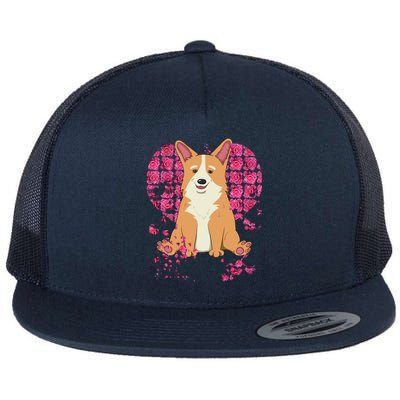 Corgi Pink Rose Flower Heart Dog Mom Floral Valentines Day Cute Gift Flat Bill Trucker Hat