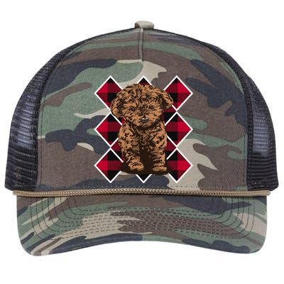 Christmas Poodle Red Plaid Pattern Cool Gift Retro Rope Trucker Hat Cap