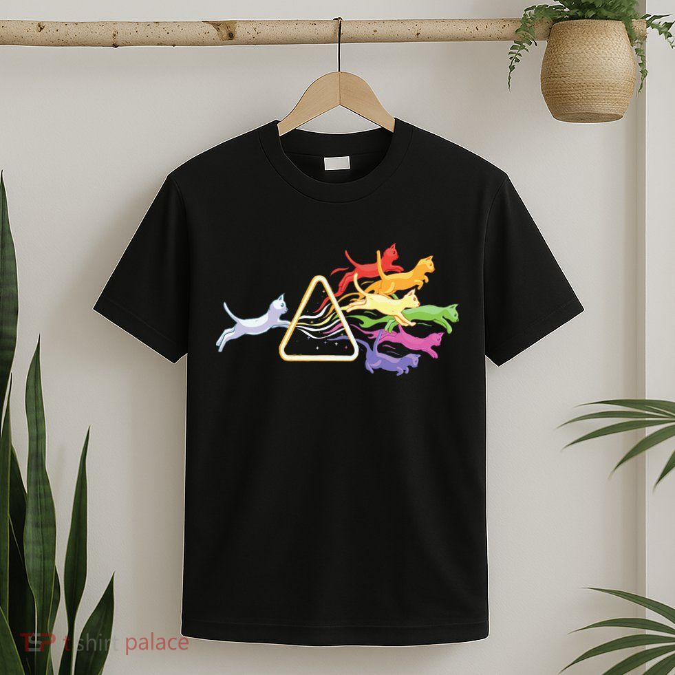 Cat Prism Rainbow Light Funny Physics Science Spectral Cat T-Shirt