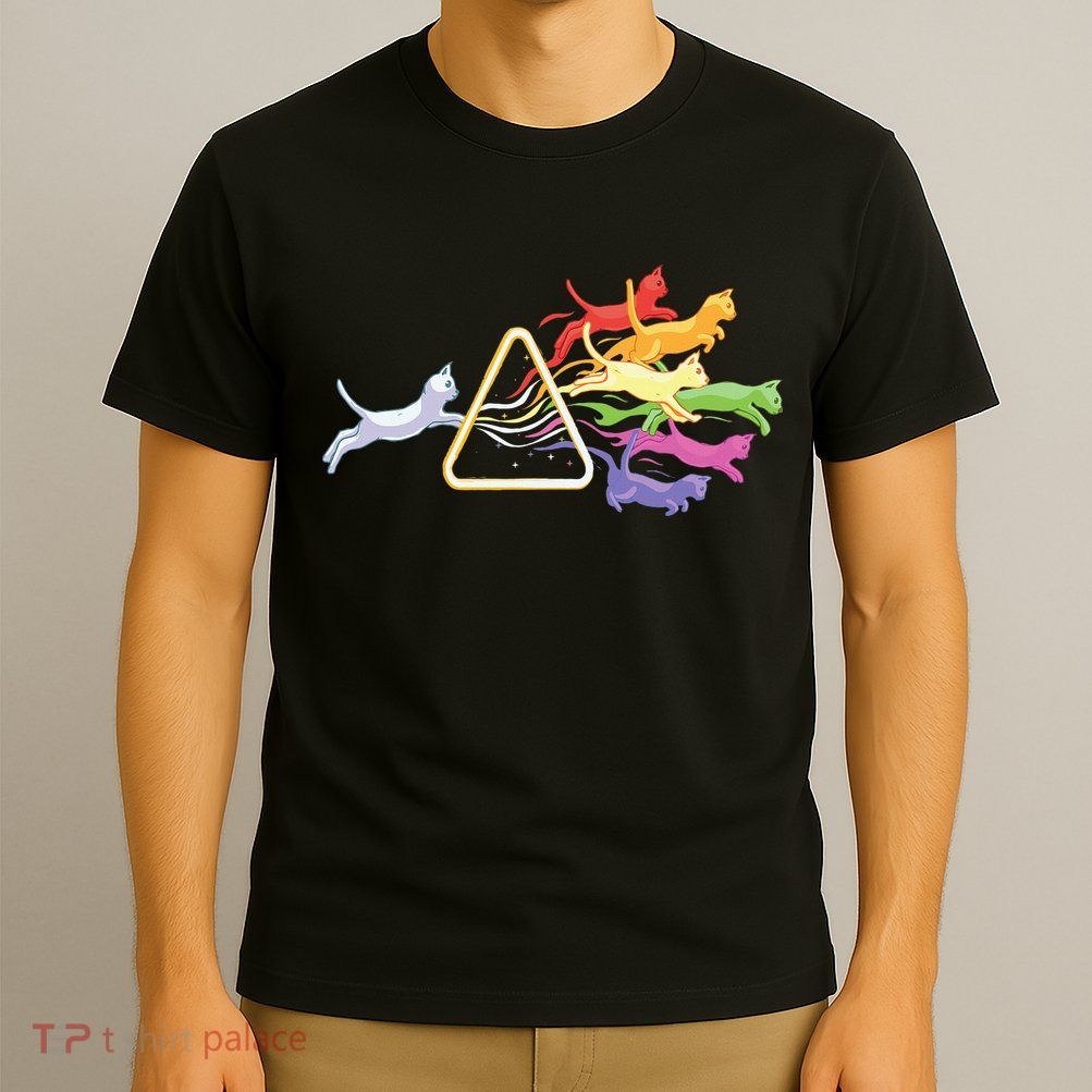 Cat Prism Rainbow Light Funny Physics Science Spectral Cat T-Shirt