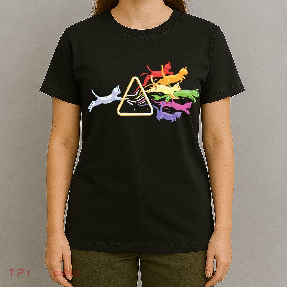 Cat Prism Rainbow Light Funny Physics Science Spectral Cat T-Shirt
