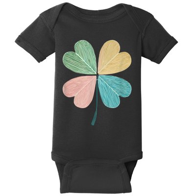 Chic Pretty Retro Lucky St.Patrick’S Day Four Leaf Clover Baby Bodysuit
