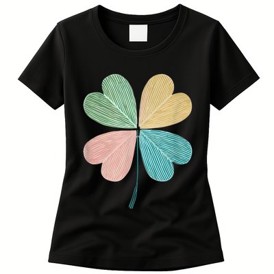 Chic Pretty Retro Lucky St.Patrick’S Day Four Leaf Clover Womens T-Shirt