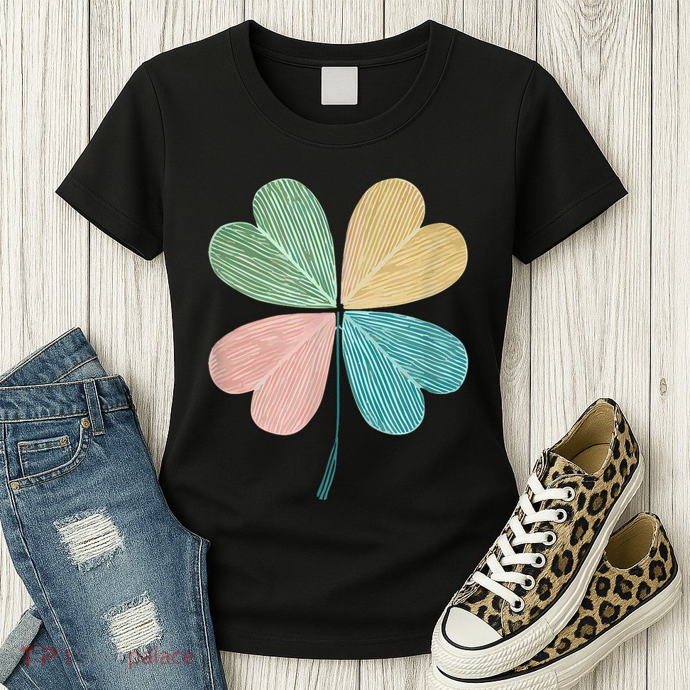 Chic Pretty Retro Lucky St.Patrick’S Day Four Leaf Clover Womens T-Shirt