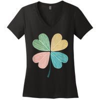Chic Pretty Retro Lucky St.Patrick’S Day Four Leaf Clover Women's V-Neck T-Shirt