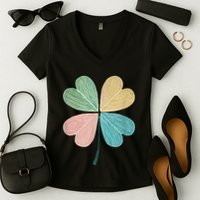 Chic Pretty Retro Lucky St.Patrick’S Day Four Leaf Clover Women's V-Neck T-Shirt