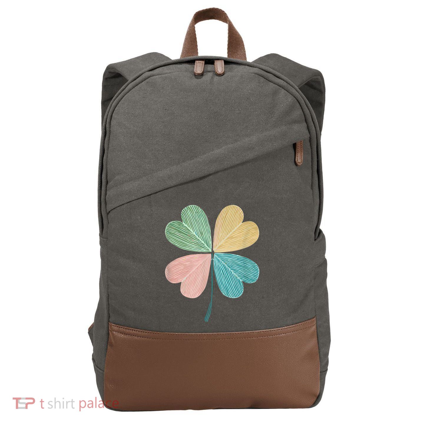 Chic Pretty Retro Lucky St.Patrick’S Day Four Leaf Clover Cotton Canvas Backpack