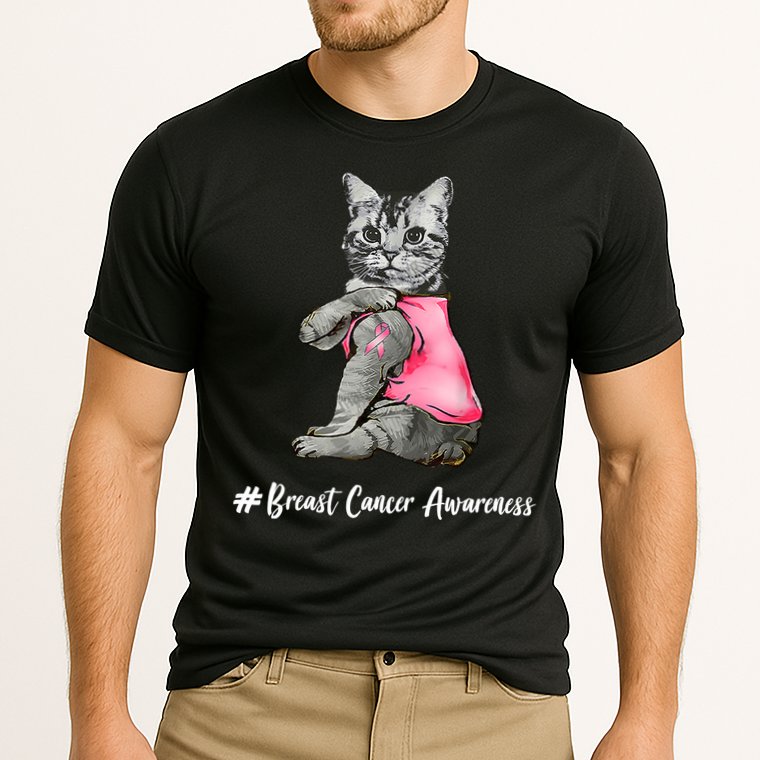 Cat Pink Ribbon Breast Cancer Cooling Performance Crew T-Shirt