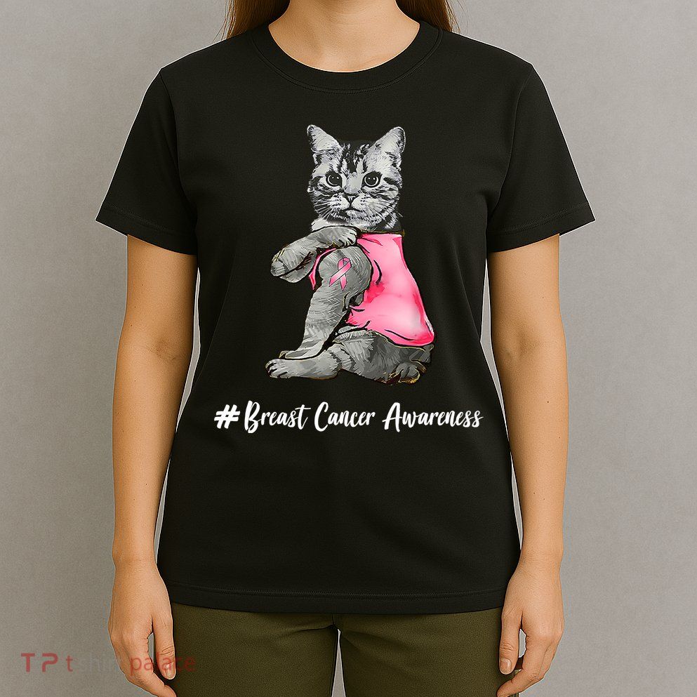 Cat Pink Ribbon Breast Cancer T-Shirt