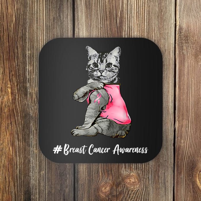 Cat Pink Ribbon Breast Cancer Coaster