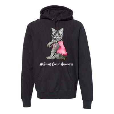 Cat Pink Ribbon Breast Cancer Premium Hoodie