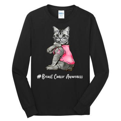 Cat Pink Ribbon Breast Cancer Tall Long Sleeve T-Shirt