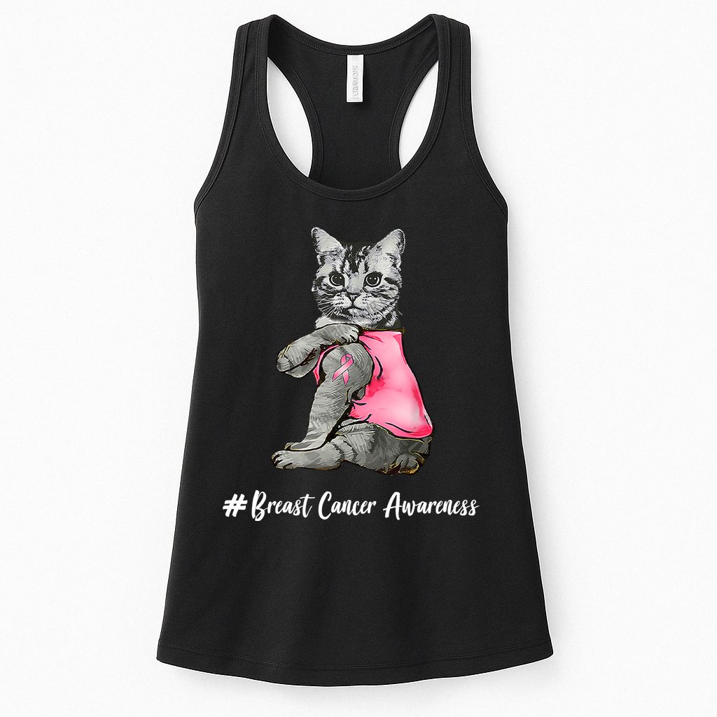 Cat Pink Ribbon Breast Cancer Womens Tank Top