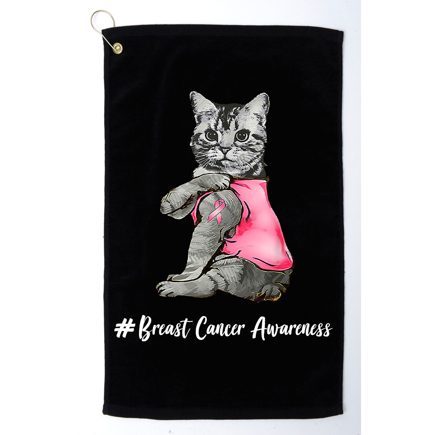 Cat Pink Ribbon Breast Cancer Golf Towel