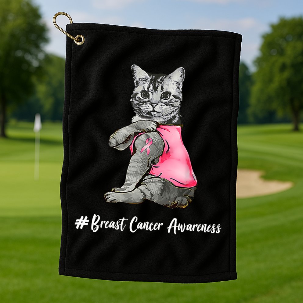 Cat Pink Ribbon Breast Cancer Golf Towel