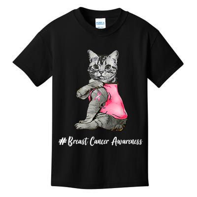 Cat Pink Ribbon Breast Cancer Kids T-Shirt