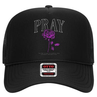 Christian Prayer Rose Streetwear For N Floral Faith High Crown Mesh Back Trucker Hat