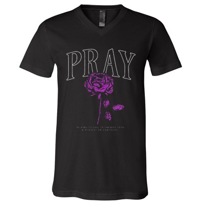 Christian Prayer Rose Streetwear For N Floral Faith V-Neck T-Shirt