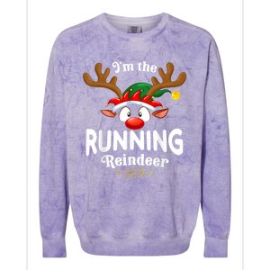 Christmas Pjs Running Xmas Reindeer Matching Colorblast Crewneck Sweatshirt