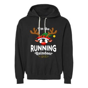 Christmas Pjs Running Xmas Reindeer Matching Garment-Dyed Fleece Hoodie