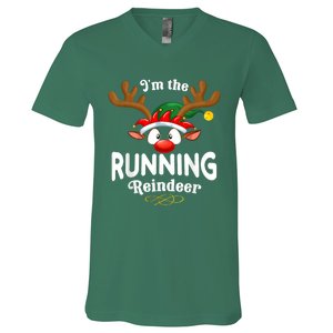 Christmas Pjs Running Xmas Reindeer Matching V-Neck T-Shirt