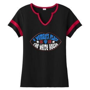 Cute Patriotic Rwb A Womans Place Is In The White House Ladies Halftime Notch Neck Tee