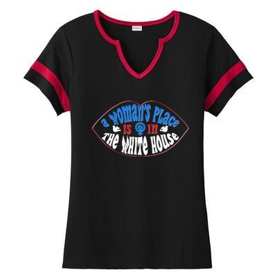 Cute Patriotic Rwb A Womans Place Is In The White House Ladies Halftime Notch Neck Tee