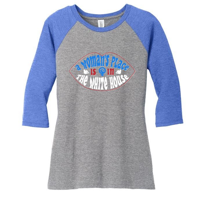 Cute Patriotic Rwb A Womans Place Is In The White House Women's Tri-Blend 3/4-Sleeve Raglan Shirt